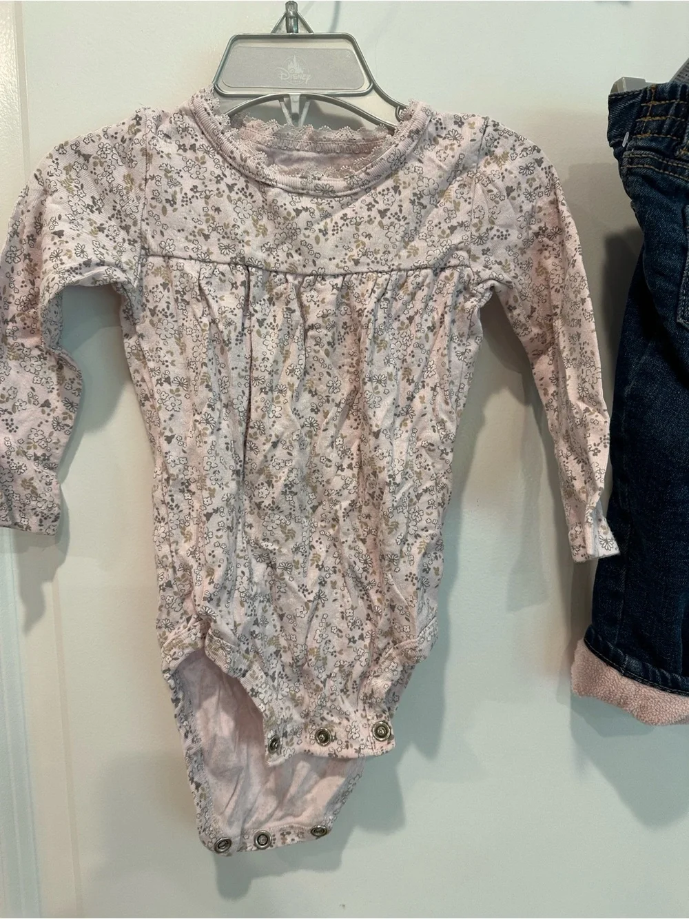 12-18 months Fleece Lined Jean and Long-Sleeve Pink Floral Top